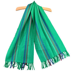 Carole M. Studio Womens Scarf Green Striped Size 12x53 Merino Wool Vintage
